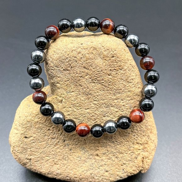 Onyx Golden Red Eye Hematite Gemstone Bracelet Handmade - Picture 3 of 6